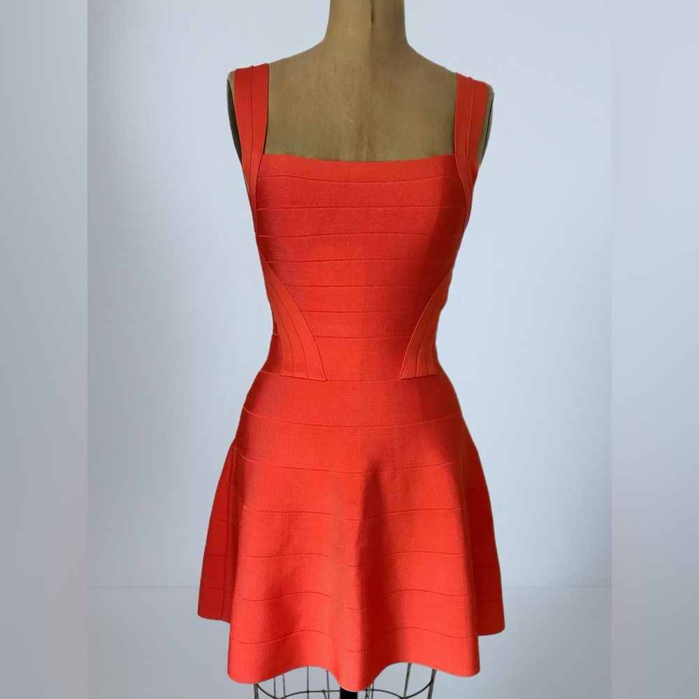 BEBE Orange Fit and Flare Cocktail Bandage Dress XS